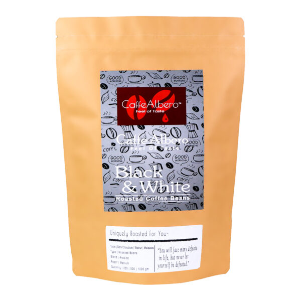 500gm 1kg packet of caffe albero black & white roasted coffee beans front