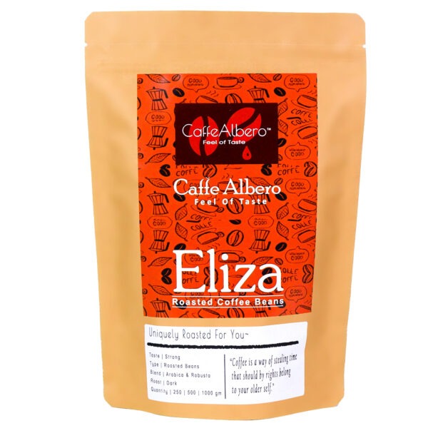 Caffe albero eliza roasted coffee beans front 250gm packet