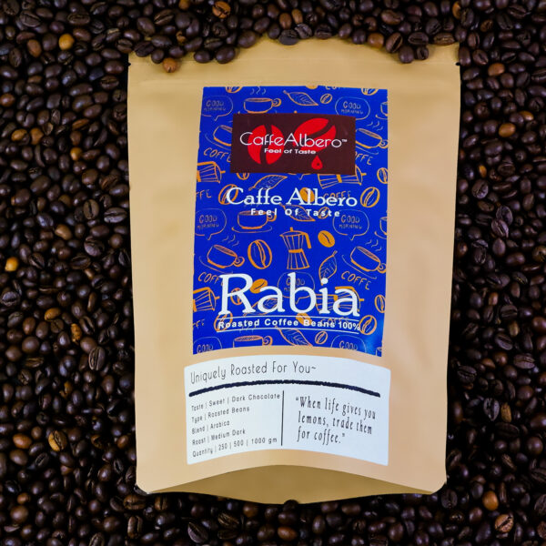 Caffe albero rabia roasted coffee beans creative photo front 250gm packet