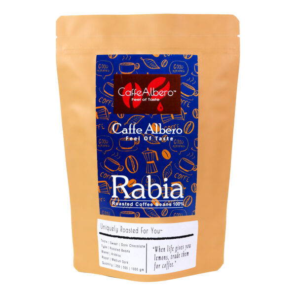 Caffe albero rabia roasted coffee beans 250gm packet front