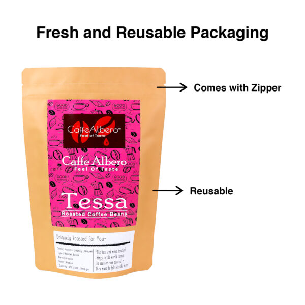 Caffe Albero Tessa 100% Arabica Roasted Coffee beans packaging quality and features