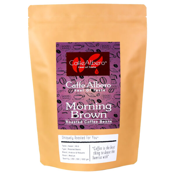 Caffe albero morning brown blend of roasted coffee beans front in 500gm 1kg