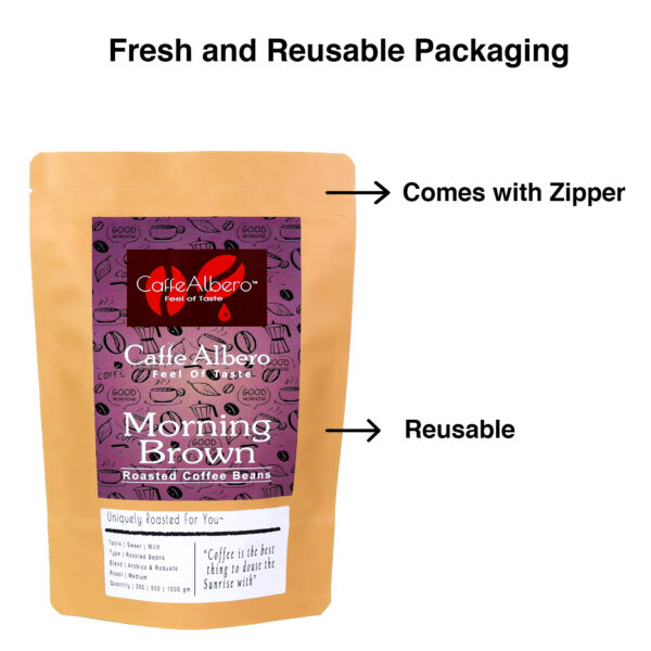 Caffe Albero morning brown roasted coffee beans packaging 250gm